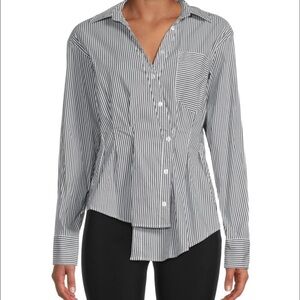 Veronica Beard Rosamund Black and White Asymmetrical Button Down Shirt